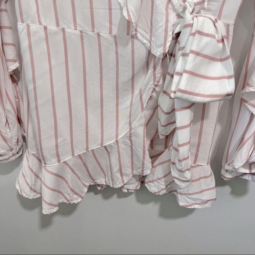 LEITH Ruffled Striped Long Sleeve Wrap Victorian Peasant Style Blouse - Picture 6 of 16